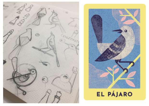 Sketches of the Doodle card art by guest artist Cecilia Ruiz