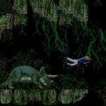 Isometric perspective in Jurassic Park 8-bit, showcasing limited firing directions