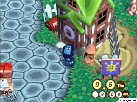 Animal Crossing cgaracter beside a house