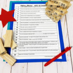 Jenga game blocks labeled with numbers for a review activity