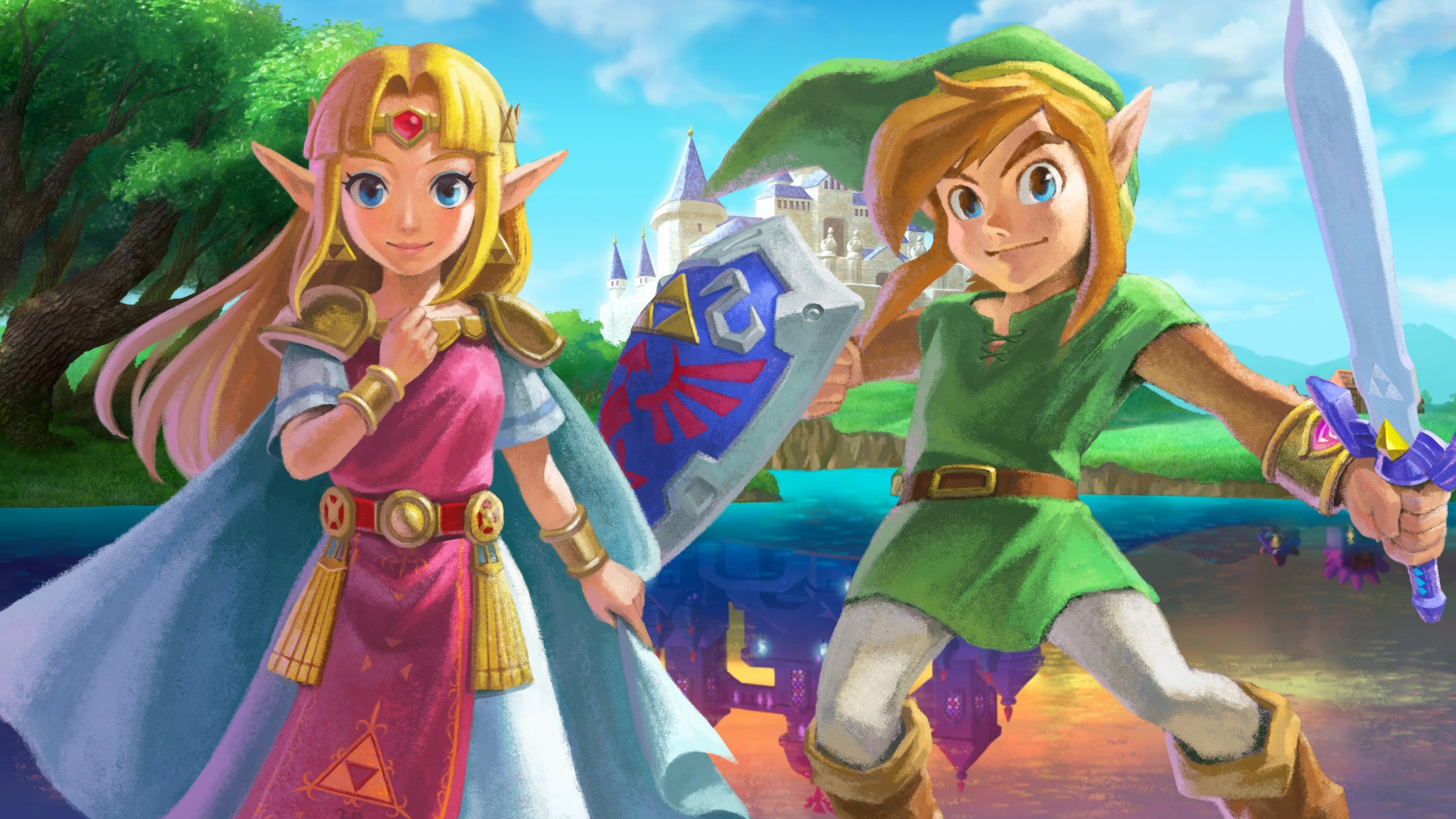 Link using his ability to merge into walls in A Link Between Worlds