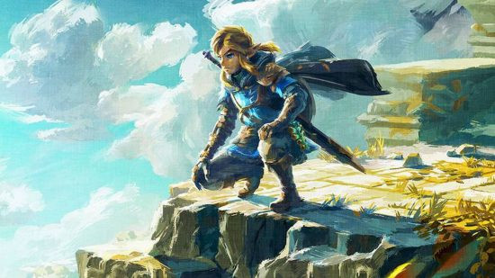 Tears of the Kingdom official artwork of Link in the sky