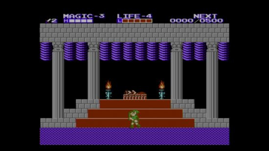 Link inside a castle in Zelda II: The Adventure of Link