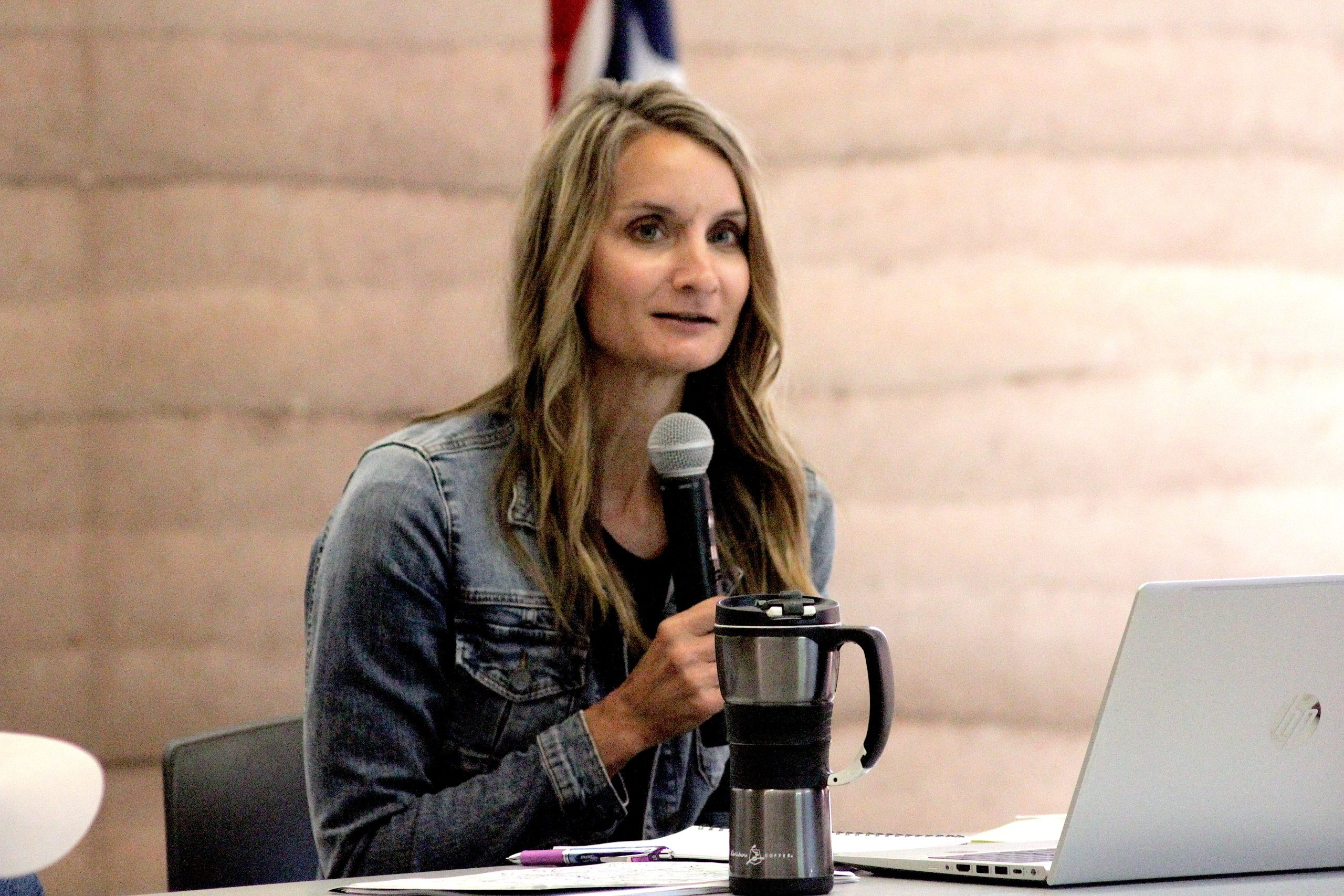 Angi Bruce, deputy director of the Wyoming Game and Fish Department, addresses the audience in July 2023 at the Sublette County Library during a meeting to gather public feedback on sage grouse core area revisions.
