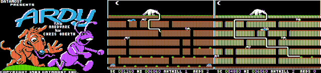 Screenshots from the Apple II version of Ardy the Aardvark