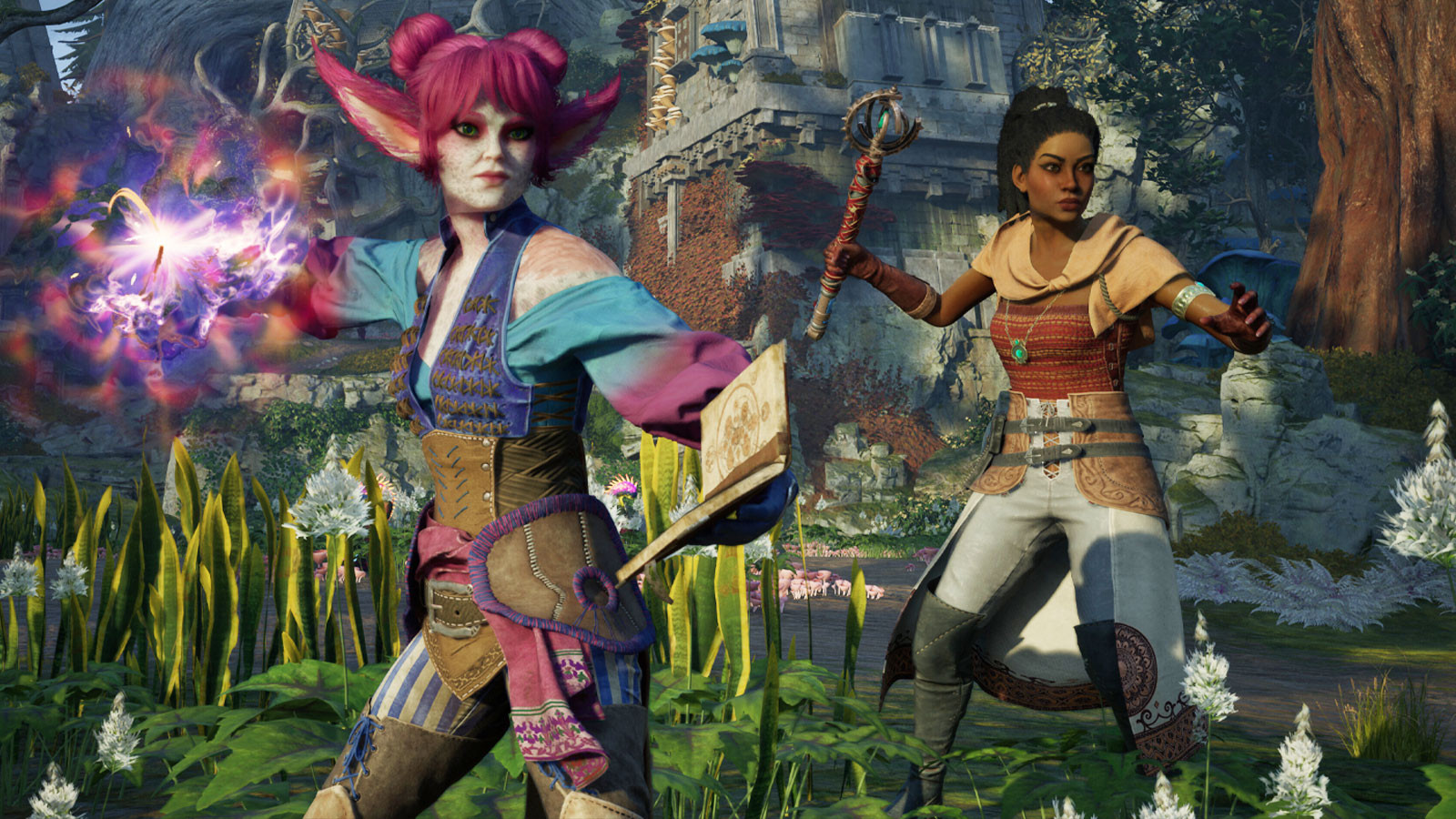 Avowed gameplay with characters Yatzil and Giatta