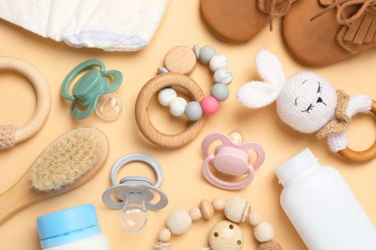 Participants searching for hidden baby items during a scavenger hunt
