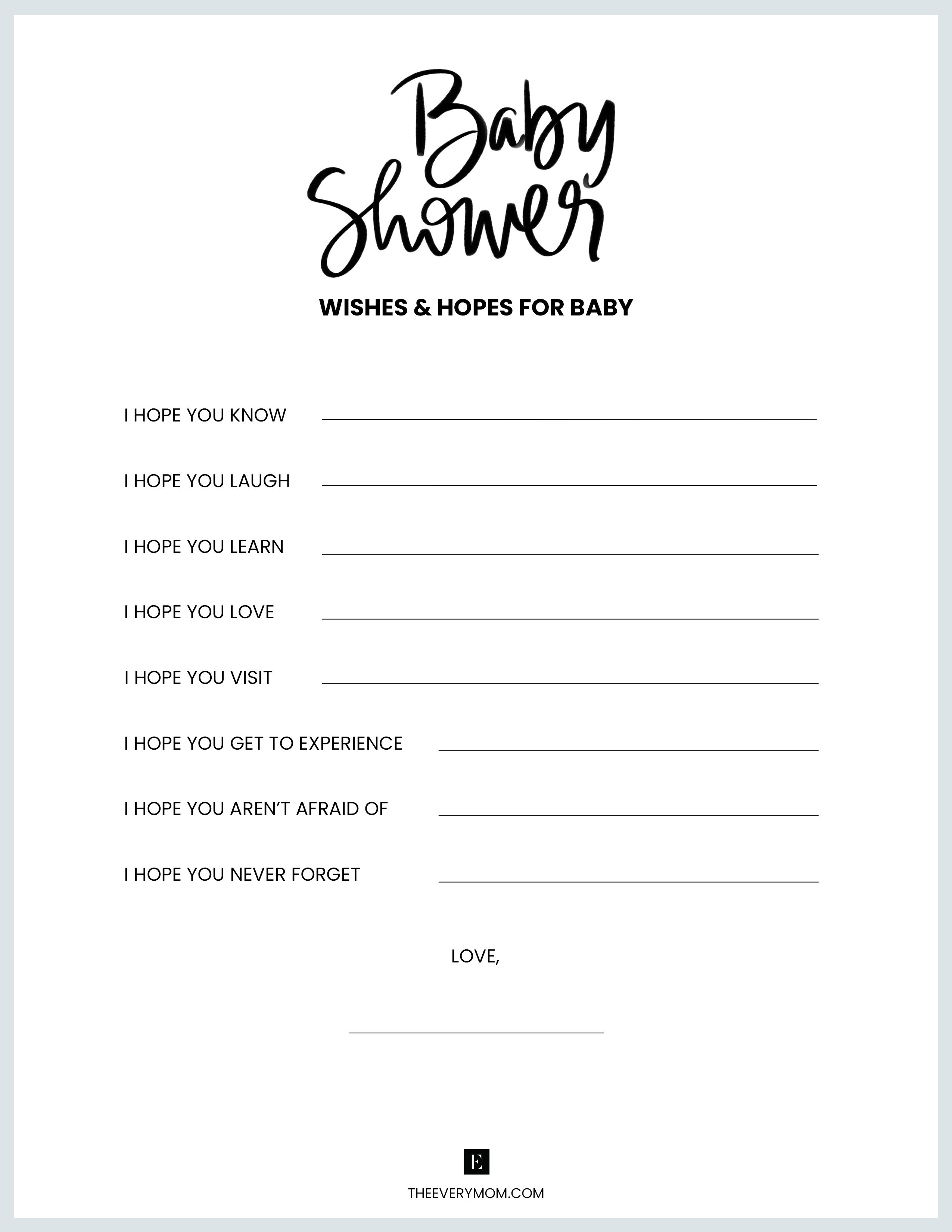 Baby Shower Wishes For Baby Free Printable
