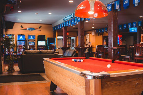 Pool table at a bar