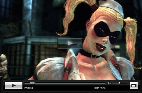 Harley Quinn poses provocatively, showcasing the game's mature themes and character designs