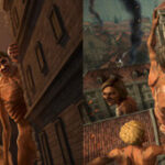 Attack on Titan screenshot showing a menacing Titan