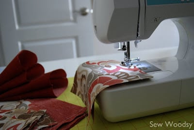 Sewing the bean bags for the bean bag toss game.
