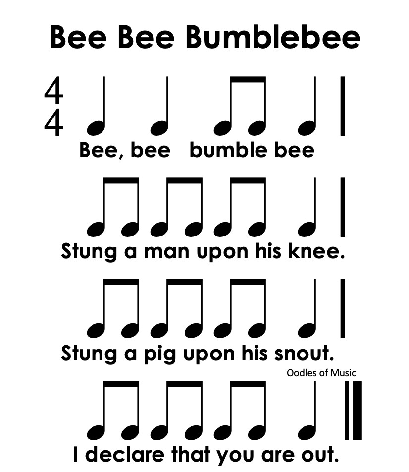 Bee Bee Bumblebee chant rhyme game notation image.