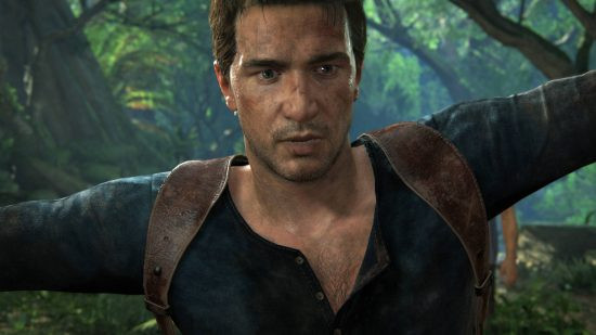 Best action-adventure games - Nathan Drake posing for the camera in the middle of the jungle in Uncharted: Legacy of Thieves Collection.