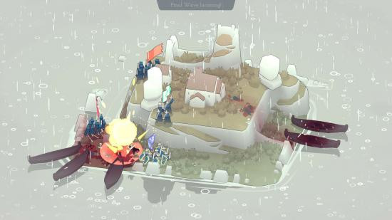 An island in the rain in Bad North, one of the best strategy games for Android in 2024.