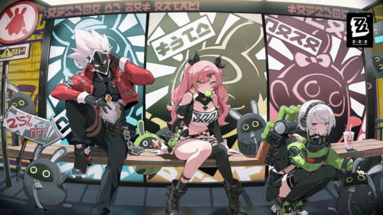 Official Zenless Zone Zero artwork of three of the early game characters, a free-to-play action RPG for Android in 2024.
