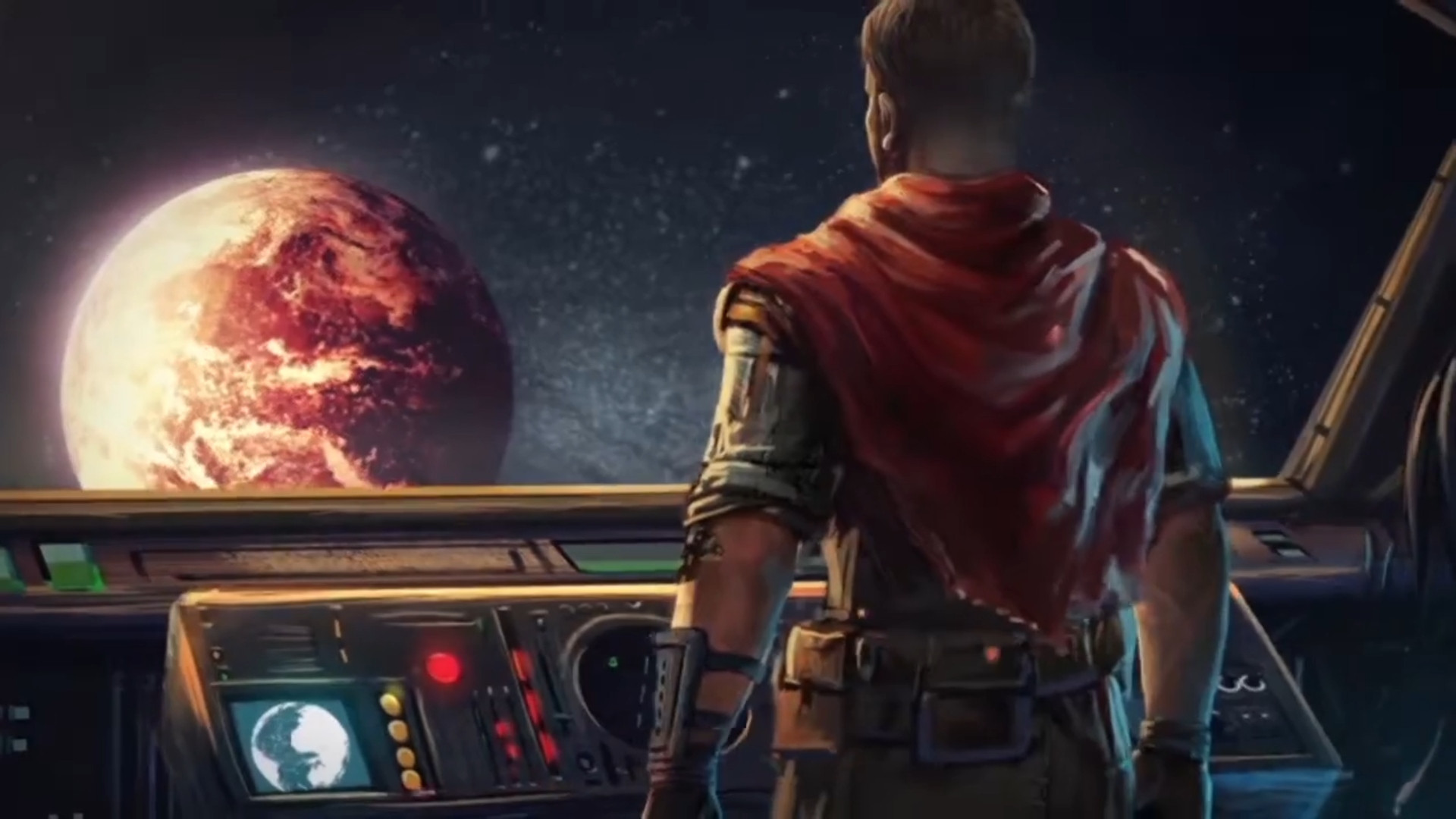 Best browser games Survivor Legacy Image shows a man looking at a planet from inside a spaceship