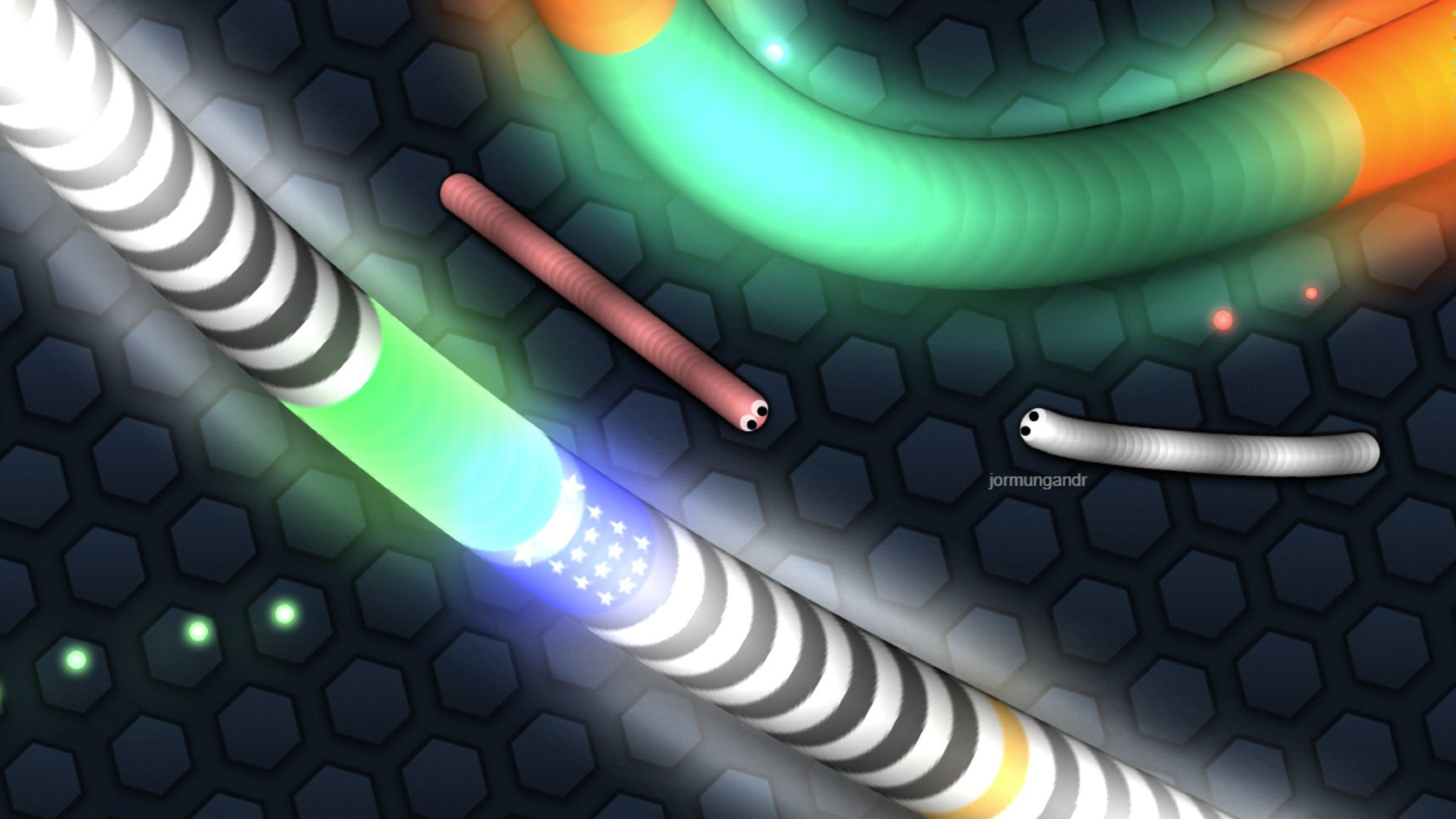 Online games Slither.io Image shows lots of tubular creatures slithering around