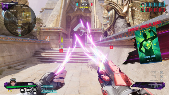 A character using electrical powers on a futuristic battlefield in Fragpunk, a bombastic shooter.