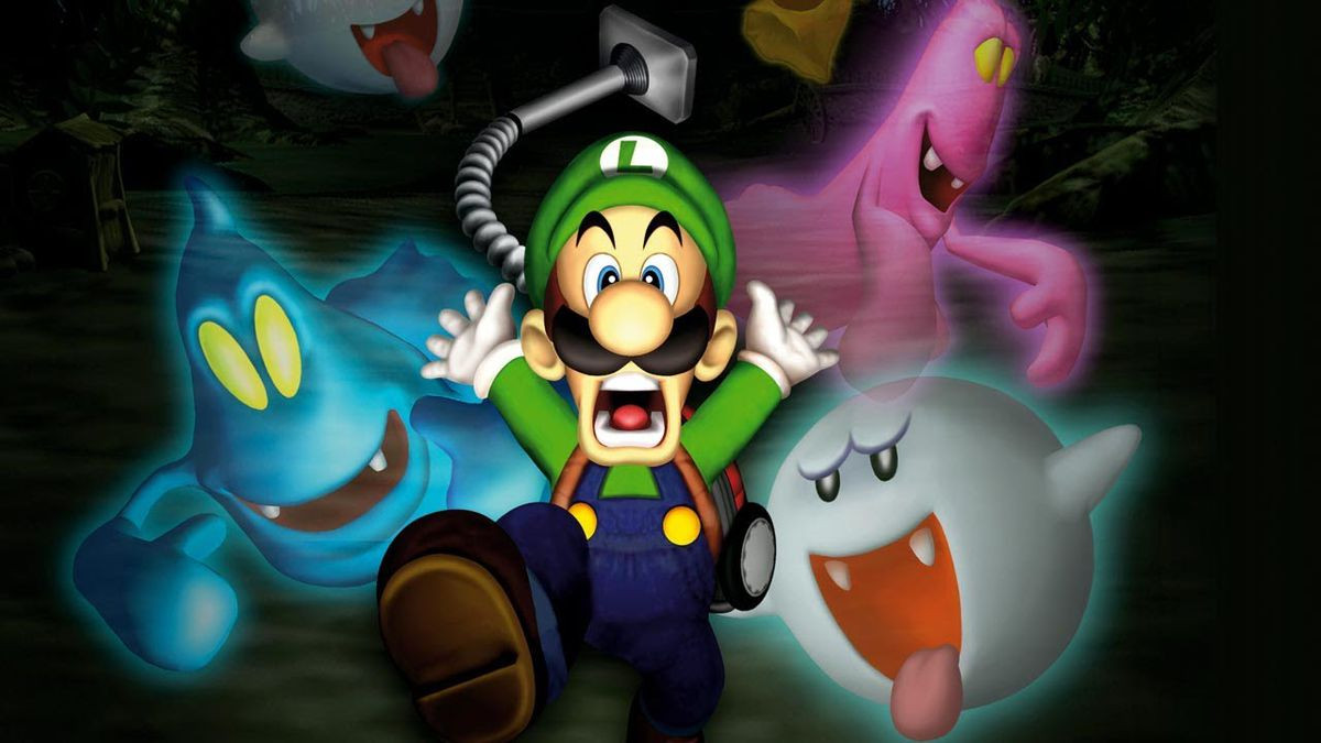 Luigi surrounded by ghosts