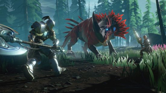 Hunters face an Embermane in Dauntless.