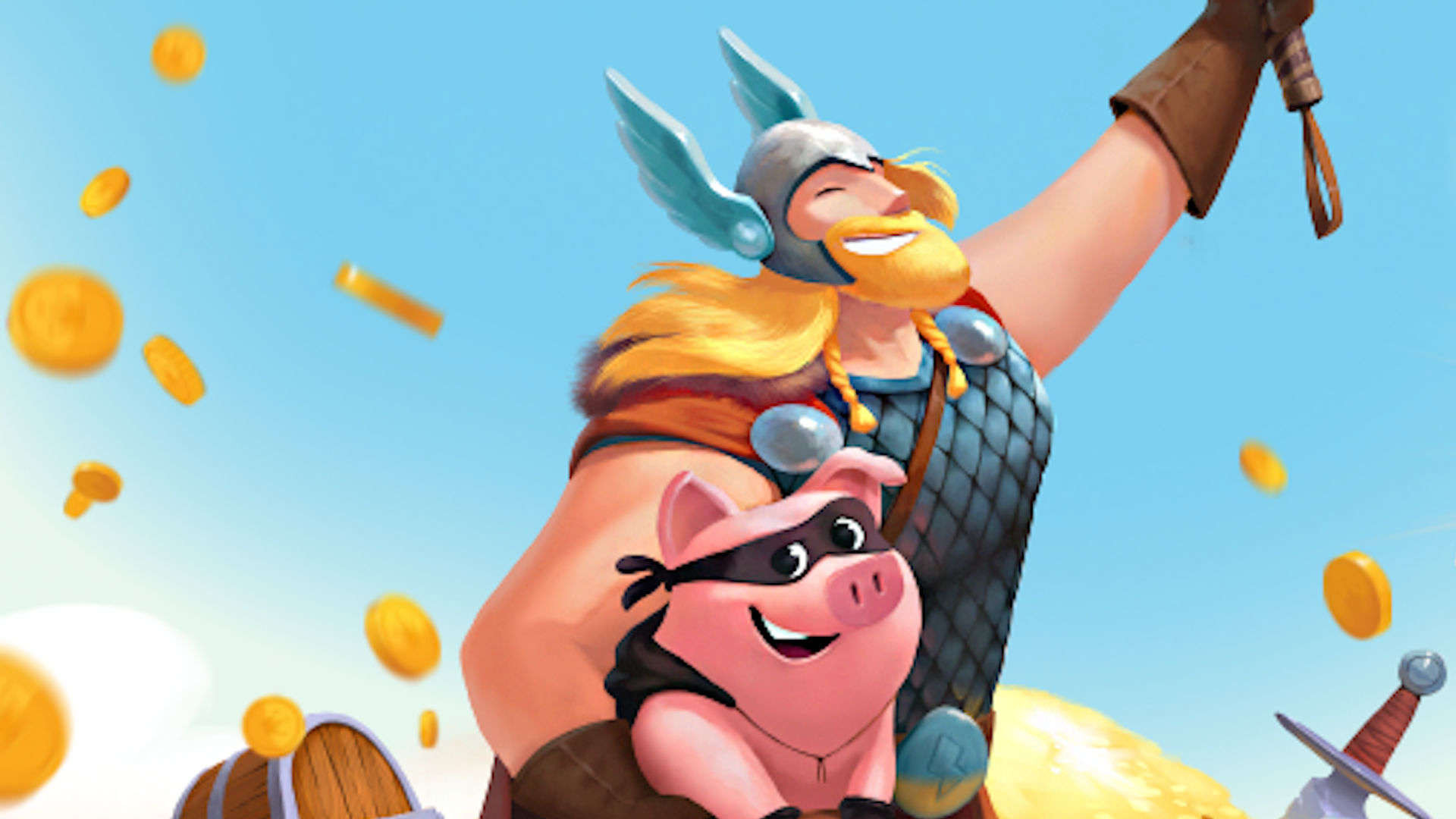 Best iPhone games: Coin Master. Image shows a man holding a pig.