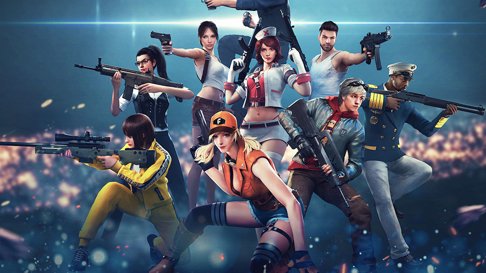 Best iPhone games: Garena Free Fire. Image shows a large group of characters with guns.