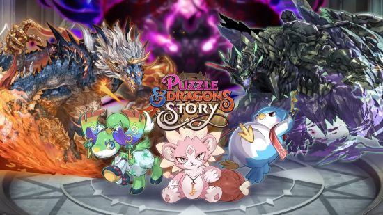 Puzzle &amp; Dragon Story on iPhone, alt text: Puzzle &amp; Dragons Story on iPhone, delivering addictive puzzle gameplay combined with RPG elements, strategic creature collection, and a captivating storyline on Apple Arcade.