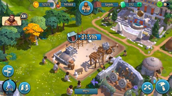 Forge of Empires Screenshot showing a construction site in a grassy settlement