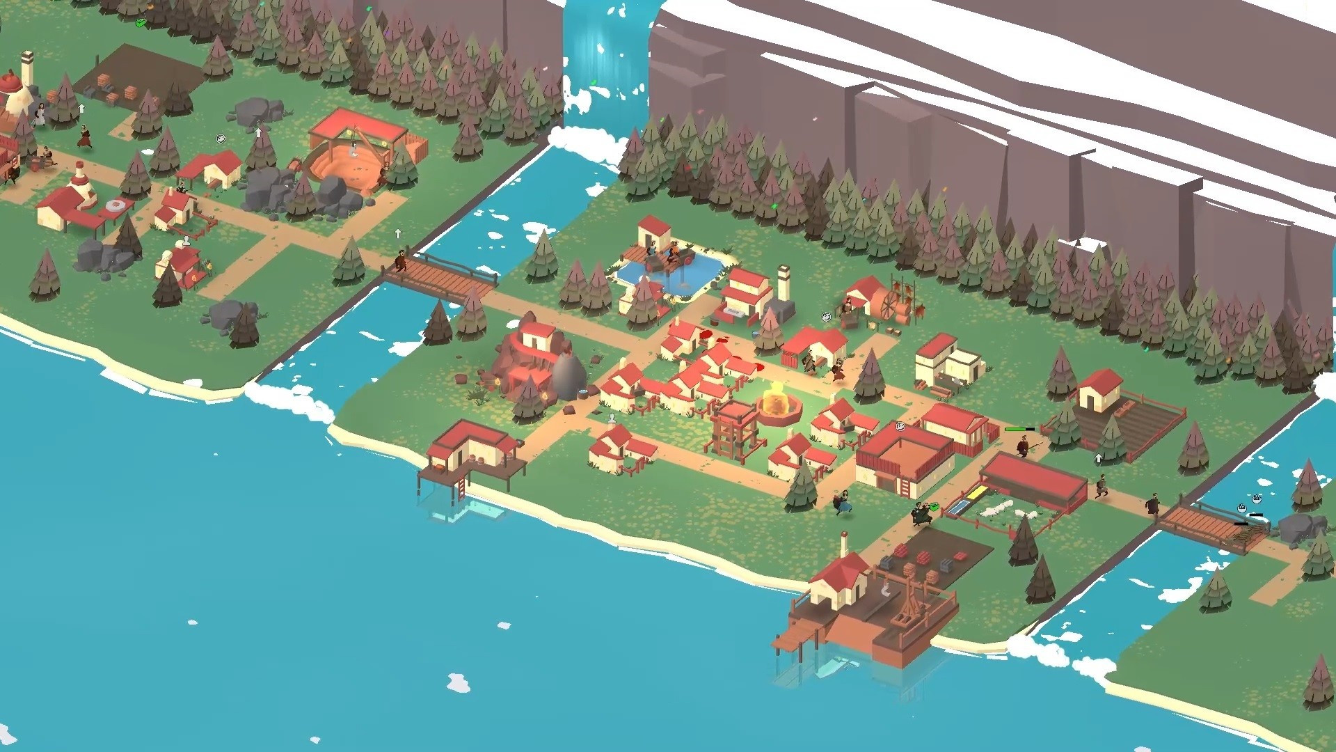 Image of a settlement beside a river, with waterfalls flowing beside it from The Bonfire 2