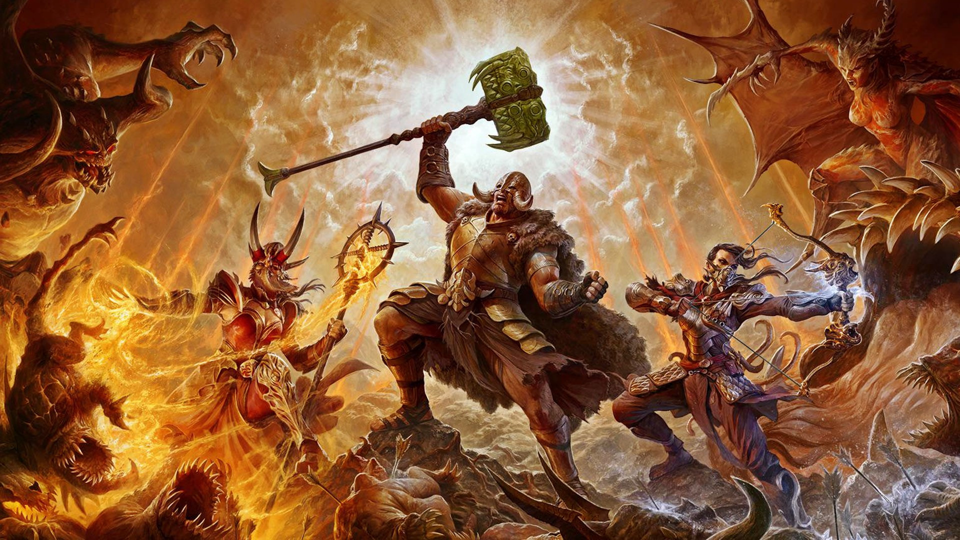 Diablo 4: A party of Wanderers fend off a horde of demons