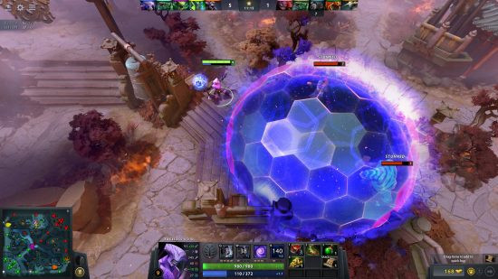 Dota 2: Faceless Void in Dota 2 is trapping Tidehunter and Lion in his Chronosphere ability, and freezing them in place