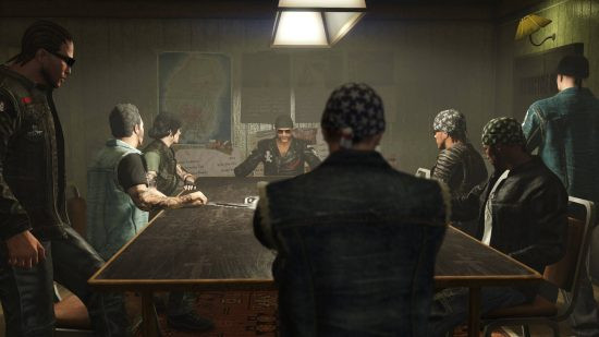 Grand Theft Auto Online: A group of bikers sat around a table in GTA 5
