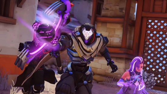 Overwatch 2: Ramattra is using his cane to shoot energy blasts