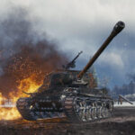 World of Tanks: A tank pointing towards the sky on a snowy landscape