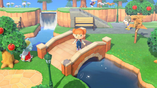 Cute female character on a bridge in Animal Crossing: New Horizons