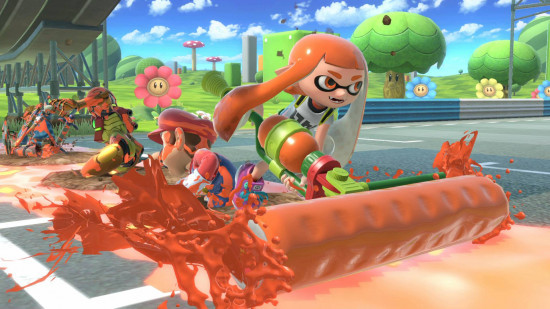Characters fighting in Super Smash Bros Ultimate