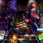 Guitar Hero 2 gameplay featuring a fretboard during a song