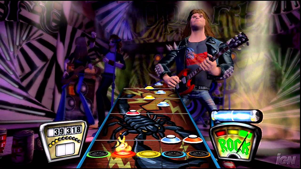 Guitar Hero 2 gameplay featuring a fretboard during a song
