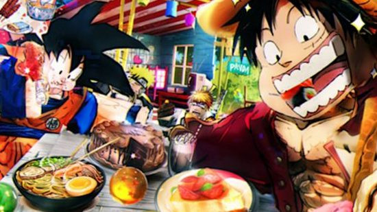 Anime Dimensions Lunch Alt Text: Best Roblox games: Two anime characters eat lunch in Anime Dimensions