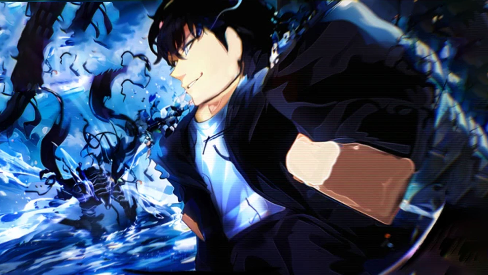 Anime Vanguards Alt Text: A promotional image for Anime Vanguards, showing several anime characters in a tower defense setup