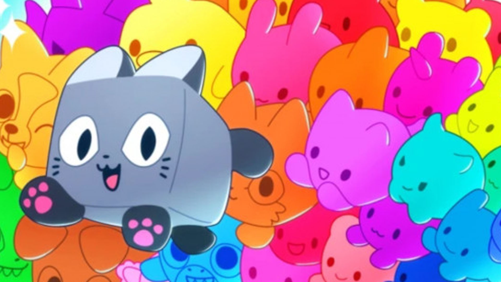 Pets Go Alt Text: A promotional image for Pets Go featuring various blocky pets in a cheerful setting