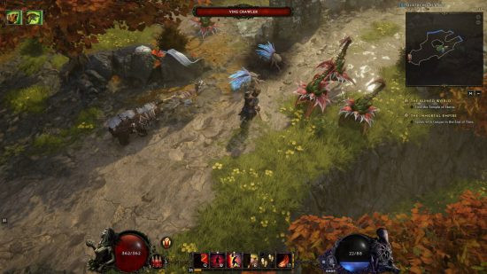 A Primalist, his bear, and his raptor are engaging enemies in battle in Last Epoch