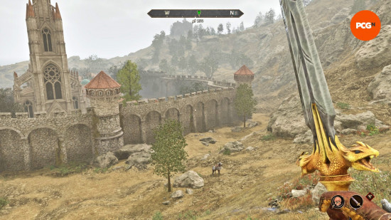 The Hero of Kvatch overlooking a landscape in Oblivion Remastered