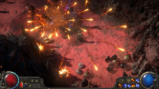 A sorceror casting fiery spells in Path of Exile 2