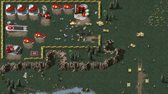 Best RTS games - the GDI are invading a Brotherhood of Nod base with an army full of troops and tanks in Command &amp; Conquer: Remastered.