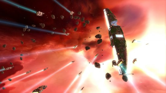 Homeworld Remastered Collection: A fleet of ships soars through the depths of space, showcasing the game's strategic gameplay and cinematic visuals