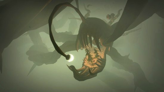 Outer Wilds: A forest in a rock formation that looks like an angler fish, showcasing the game's unique and intriguing environments