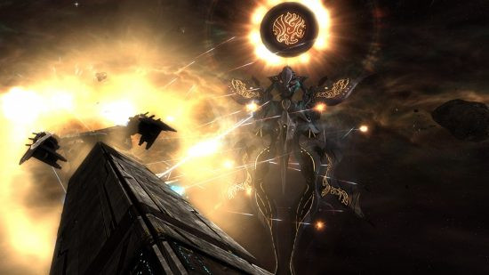 Sins of a Solar Empire: Rebellion: Ships fighting in the depths of space, showcasing the game's epic real-time strategy battles and empire-building mechanics