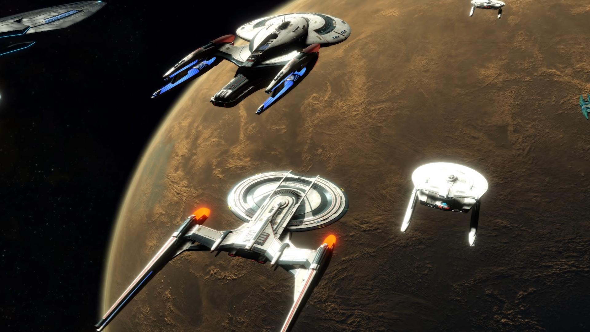 Star Trek Online: Several ships fly in formation, showcasing the game's epic space battles and cooperative gameplay